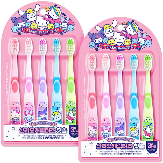 아텍스 산리오캐릭터즈 유아 칫솔 STEP2 5종 세트, 시나모롤 + 쿠로미 + 마이멜로디 + 헬로키티 + 포차코, 5개입, 2세트
