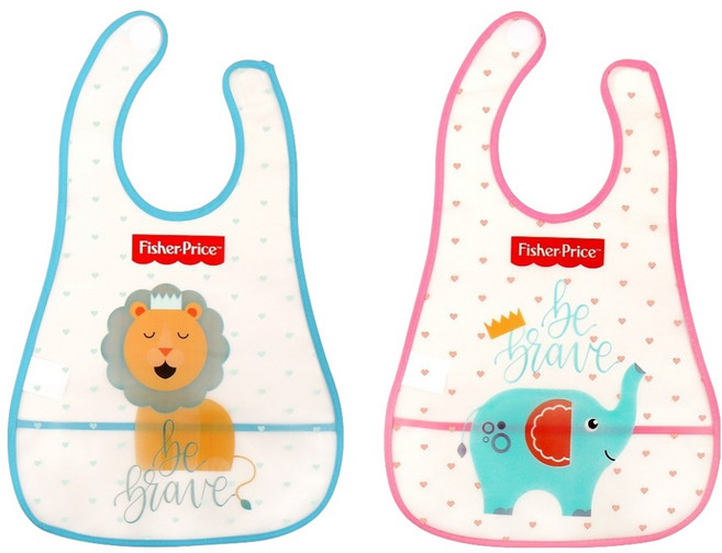 피셔프라이스 동물 이유식 턱받이, 하트사자 + 하트코끼리, 2개입, 1개