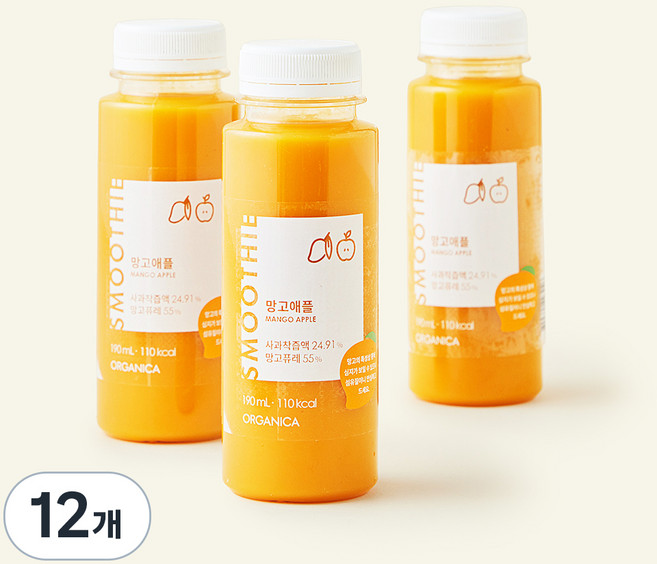 올가니카 망고애플 과채주스, 190ml, 12개