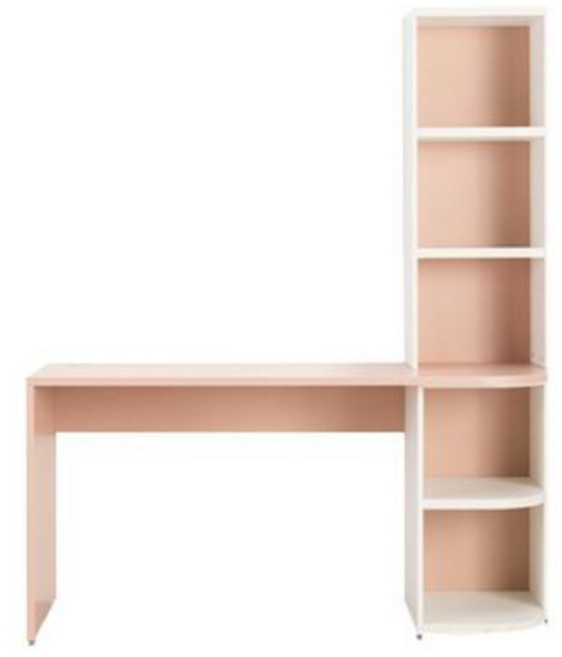 리바트 프레일 1500 H형책상 좌형 방문설치, 핑크(상판) + 화이트(책장)