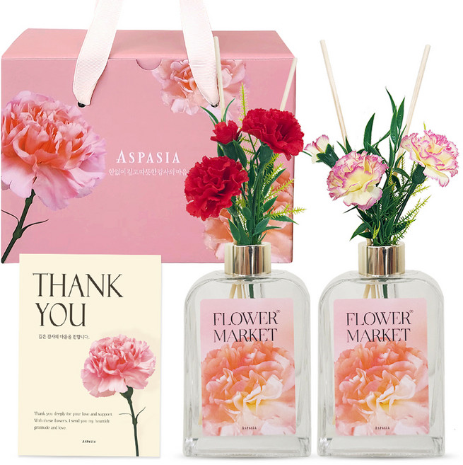아스파시아 카네이션 디퓨저 2p 조화 부쉬 핑크세트, 1세트, 양재꽃시장