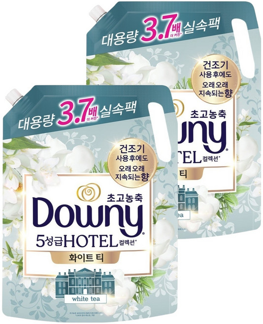 다우니 호텔 컬렉션 화이트티 초고농축 섬유유연제 리필, 2.6L, 2개
