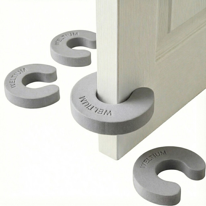 웰티움 손끼임 방지 문 닫힘 도어 쿠션, 그레이, 4개