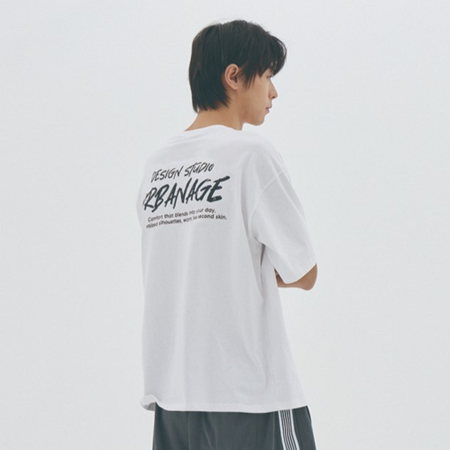 어반에이지 남녀공용 디자인 스튜디오 로고 면 오버핏 반팔 티셔츠