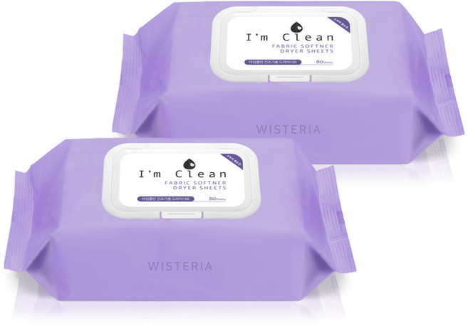 아임클린 건조기 시트 섬유유연제 위스테리아향, 80매, 2개