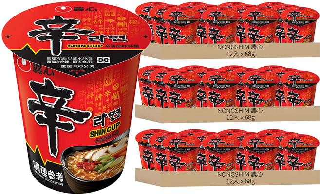 NONGSHIM 農心 辛拉麵 辛香菇味 杯麵 68g, 36入