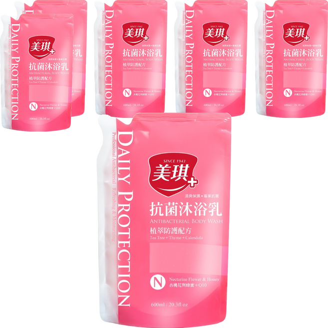美琪抗菌沐浴乳補充包 植萃防護配方 含茶樹百里香金盞花, 600ml, 6包