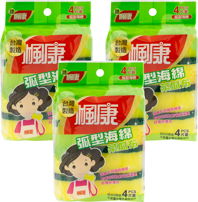 楓康 弧型海綿菜瓜布, 4片, 3包