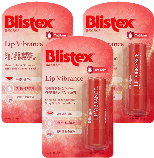 블리스텍스 립 바이브런스 립밤, 로즈레드, 3.69g, 3개