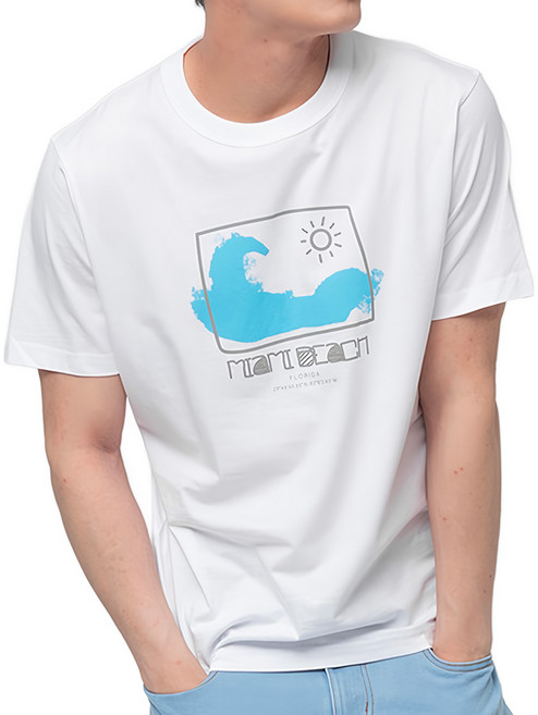 CARET 中性印花短袖上衣 海灘印花, 白色