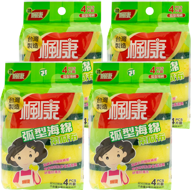 楓康 弧型海綿菜瓜布, 4片, 4包