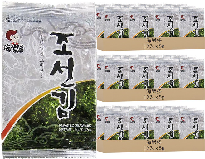 海樂多 海苔 原味 12入, 60g, 3袋