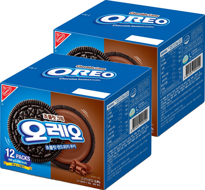 오레오 초콜릿 샌드위치 쿠키 초콜릿 크림, 600g, 2개