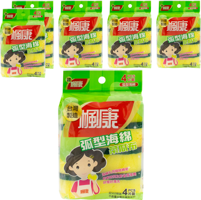 楓康 弧型海綿菜瓜布, 6包, 4片