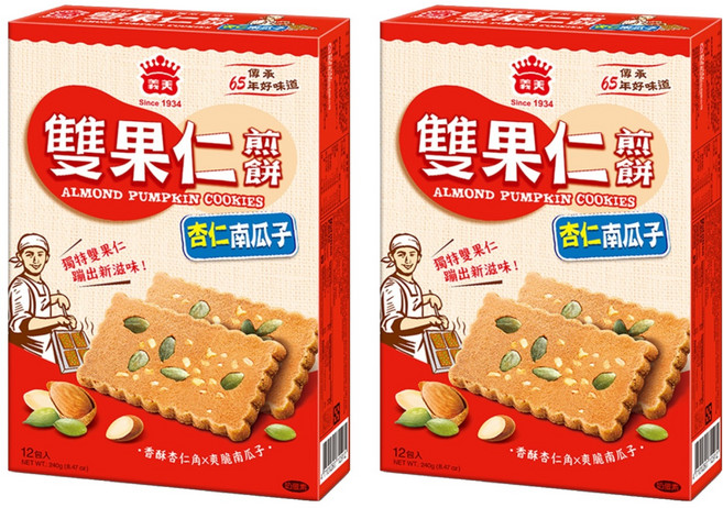 義美 雙果仁煎餅 杏仁南瓜子, 240g, 2盒