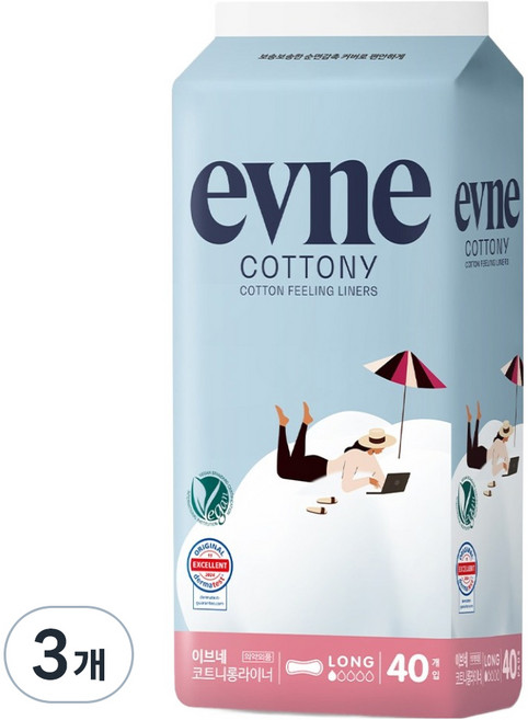 이브네 프리미엄 코트니 팬티라이너, 3개, 40개입, 롱