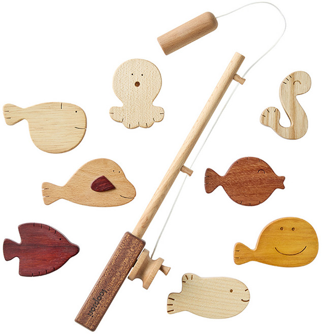 숲소리 낚시놀이 마린 원목장난감 세트, 혼합색상, 1세트