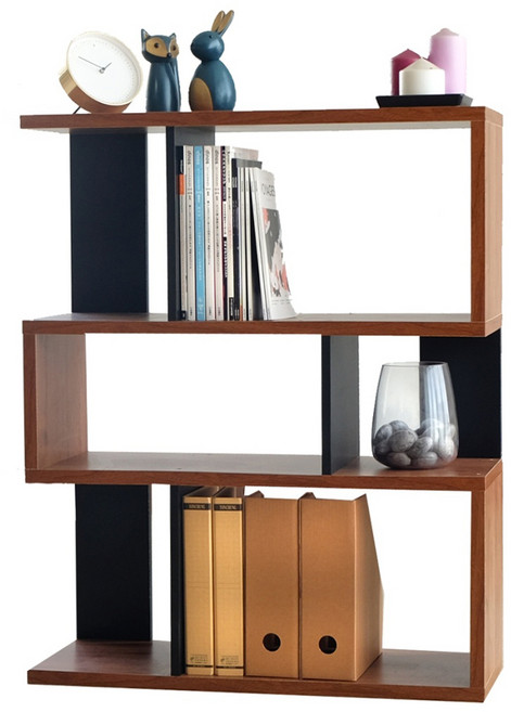 EASYHOME 厚板收納展示書櫃, 工業胡桃色 + 黑色, 3層