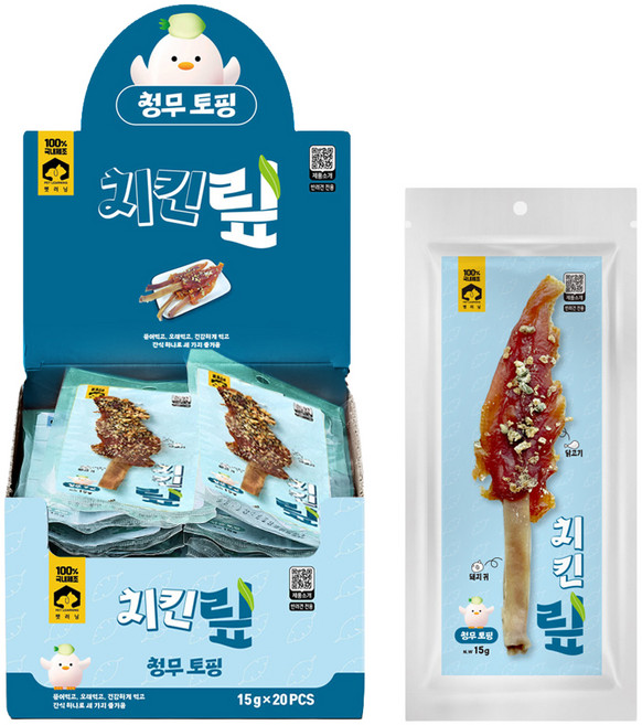펫러닝 수제육포 강아지간식 치킨맆, 15g, 20개, 혼합맛(닭고기/청무)