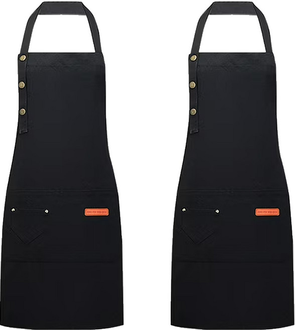 JING PIN WEI QUN 帆布圍裙 可調節掛脖 防水耐磨 分格大口袋, 黑色, 2件