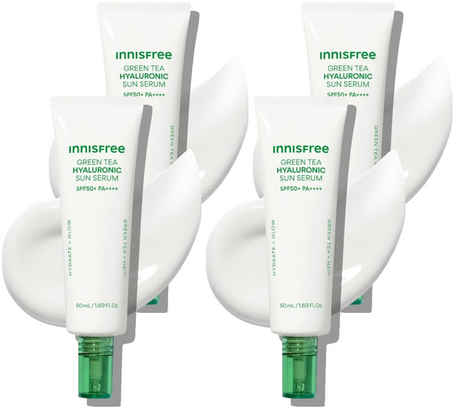 INNISFREE 綠茶玻尿酸鎮靜保濕防曬精華 SPF50+ PA++++, 50ml, 4個