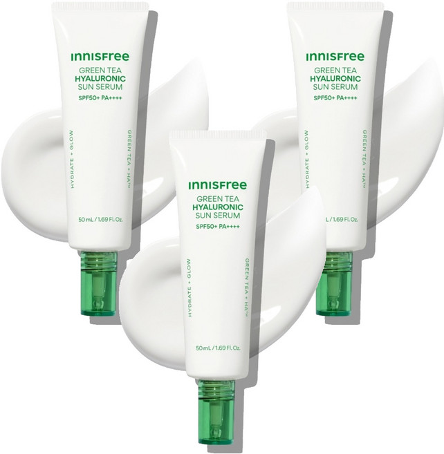 INNISFREE 綠茶玻尿酸保濕防曬精華 SPF50+ PA++++, 50ml, 3個