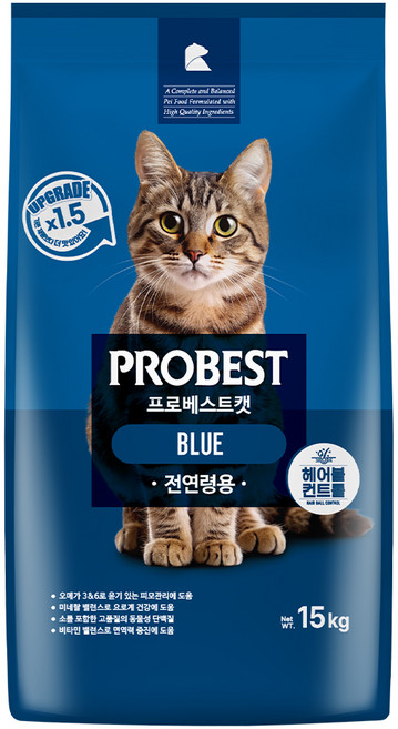프로베스트 고양이 블루 기능성 사료, 헤어볼, 15kg, 1개