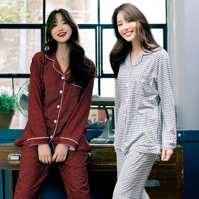 테라우드 여성용 피치기모 잔체크 잠옷 상하의 2세트