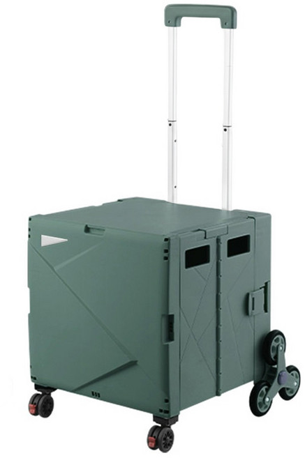 AOTTO 創意傢俱 加厚折疊可爬梯八輪購物車 升級款 PP材質 輕松收納, 軍綠色, 1個