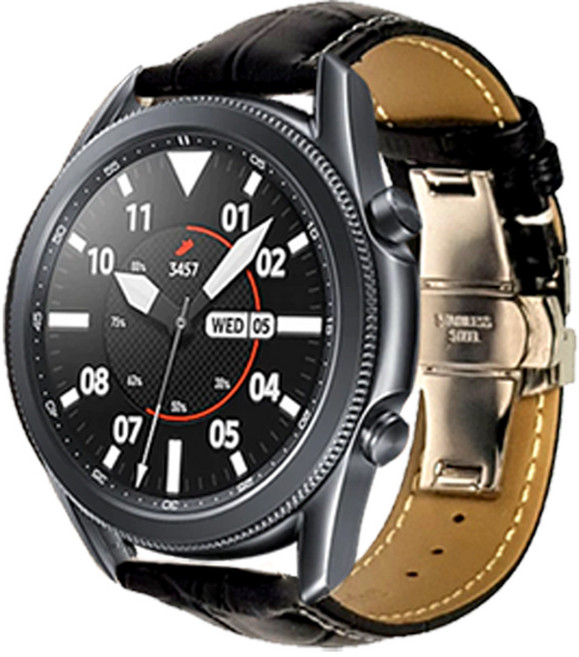 OVERGEAR Galaxy Watch 皮革錶帶 22mm, 黑色 銀色(L-1), 1個