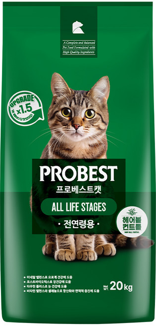 프로베스트 고양이 그린 전연령 기능성 사료, 헤어볼+장건강, 20kg, 1개