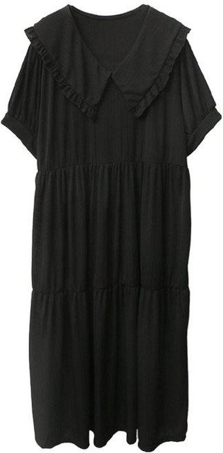 Blue Candy 翻領孕婦連身蛋糕裙 黑色 短袖 長118cm