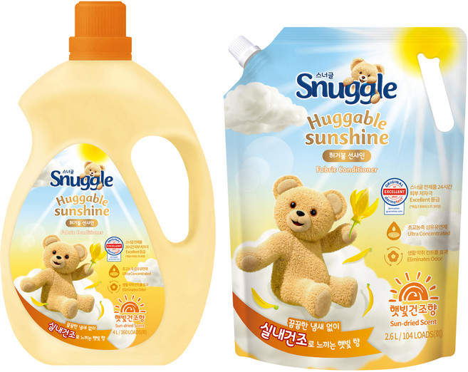 스너글 허거블 선샤인 섬유유연제 햇빛건조향 본품 4L + 허거블 선샤인 2.6L, 1세트