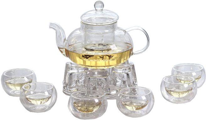 엔에이치비 유리 티포트 세트 600ml, 1세트, 티포트(1P) + 미니잔(6P) + 티워머(1P)