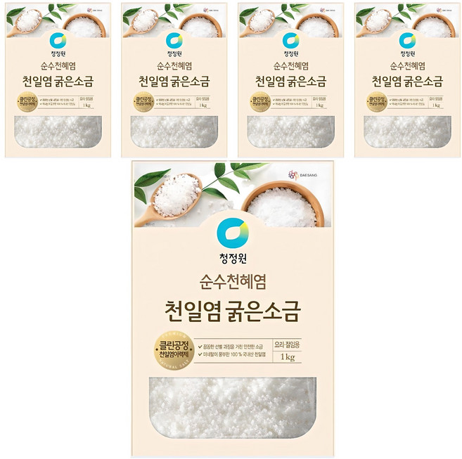 청정원 천일염 굵은소금, 1kg, 5개