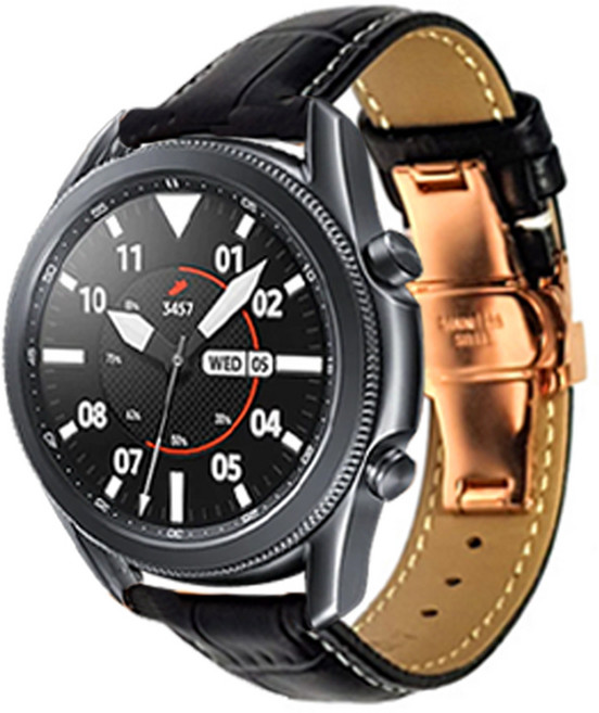 OVERGEAR Galaxy Watch 4 5 40mm 42mm 44mm 45mm 46mm 皮革錶帶, 黑色 玫瑰金(L-3), 1個
