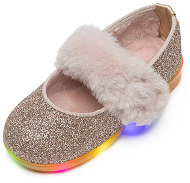 라스텔라 여아용 비쥬 LED 털 구두