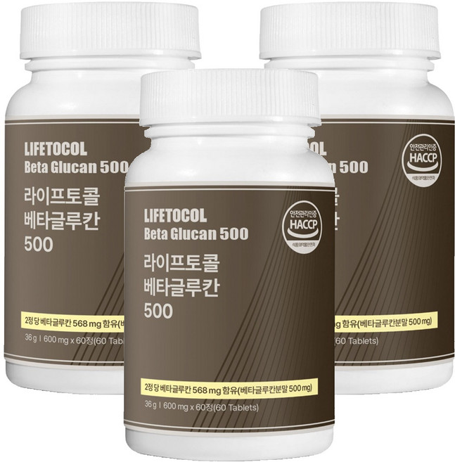 라이프토콜 베타글루칸 500, 60정, 3개