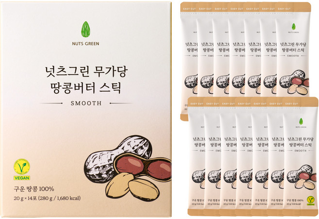 넛츠그린 무가당 땅콩버터 스틱 14p, 280g, 1개