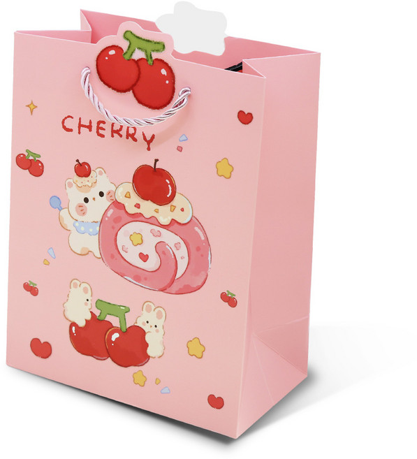 리드홈 귀여운 체리파티 생일 답례품 선물용 종이 쇼핑백, A타입, 5개