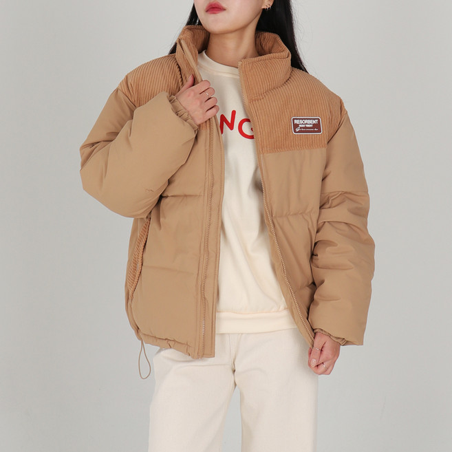 닷이프 여성용 하프 코듀로이 루즈핏 패딩