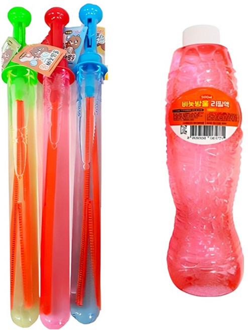 스틱 왕 비눗방울 대용량 280ml x 3p + 리필액 500ml 세트, 혼합색상, 1세트