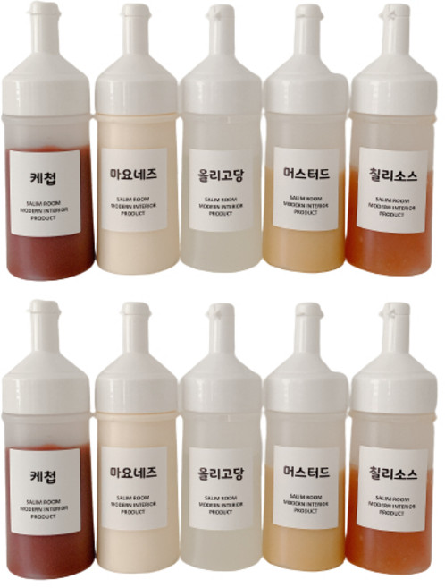살림공간 소스통 화이트 + 라벨 18종, 300ml, 10개