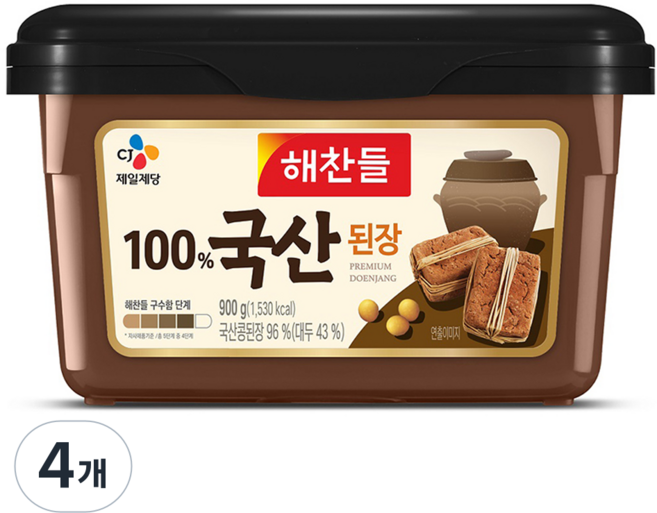 해찬들 100% 국산된장, 900g, 4개