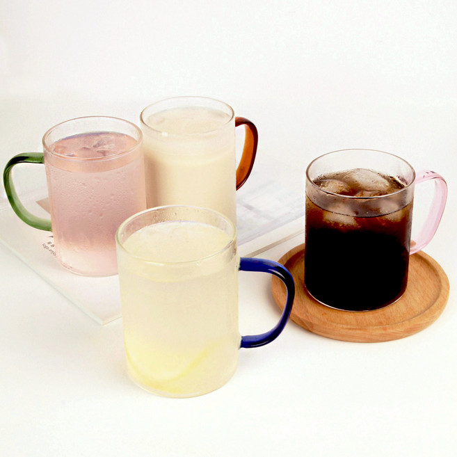 키에 데일리 내열 유리 컬러 핸들 머그컵 450ml x 4종 세트, 혼합색상, 1세트