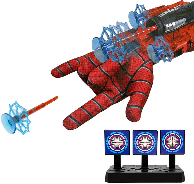 스파이더맨 슈퍼 히어로 웹슈터 장갑 거미줄 발사기 선물세트, 레드 + 블랙, 1세트