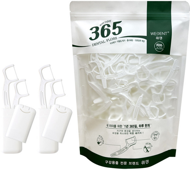 위덴 일회용 치실 365p + 휴대용 케이스 2p 화이트, 1세트