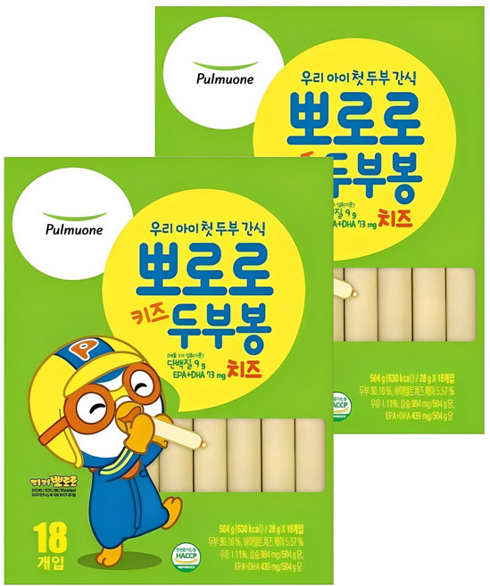 풀무원 뽀로로 키즈 두부봉 치즈, 504g, 2개