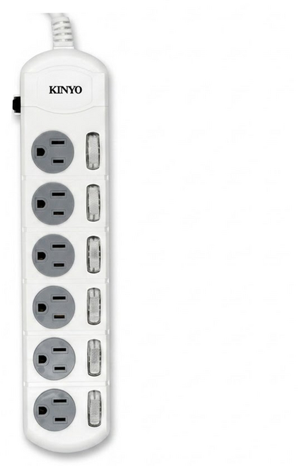 Kinyo 安全延長線 六開六插 PG3666, 1.8m, 白色 + 灰色, 1個