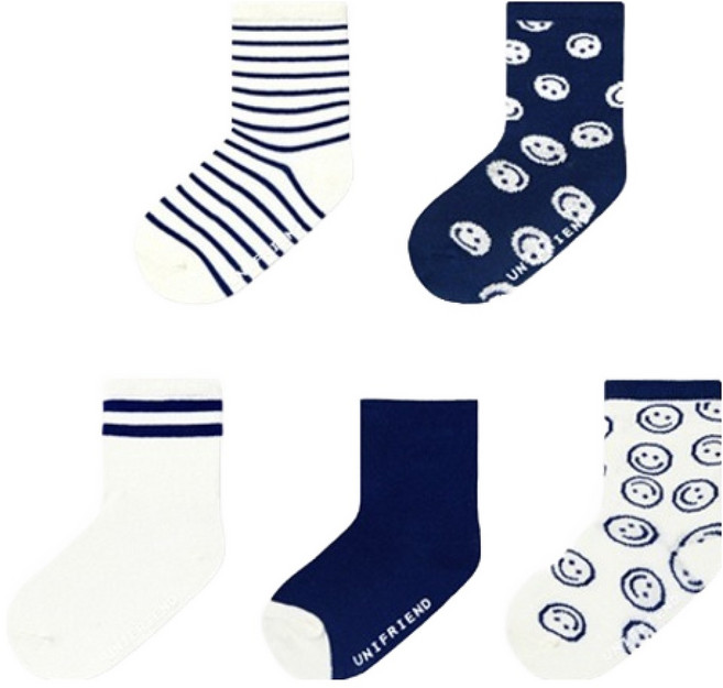 유니프랜드 아동용 블루팝 민자 양말 5종 세트